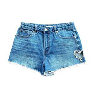 F21 Denim Shorts Rhinestone Heart Side Cutout